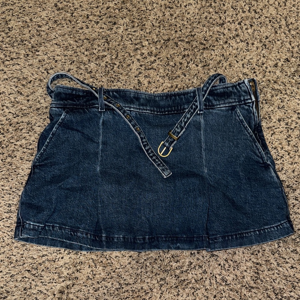 American Eagle Outfitters Dark Blue Denim Mini Skirt with Belt